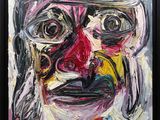a painting of a man with glasses and a red tie