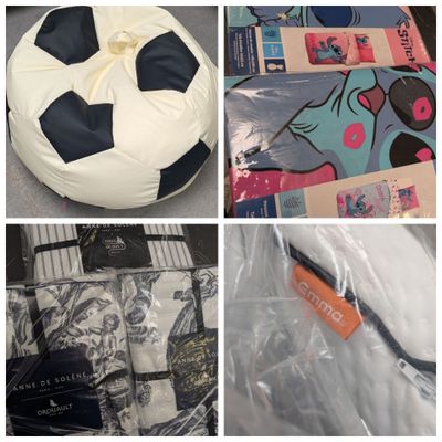 plusieurs photos montrant tout un tas d'objets rangés dans des sacs en plastique