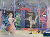 un tableau représentant une femme et un cheval dans un cirque