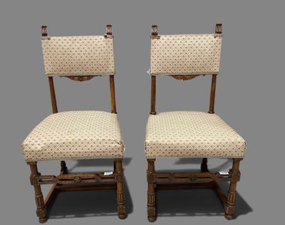 pair of antique wooden chairs with upholstered upholstered seat covers