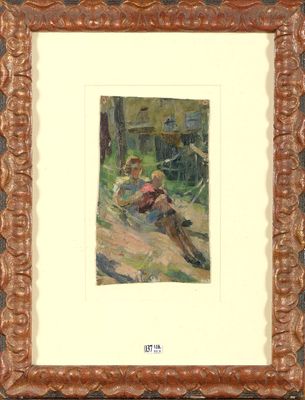 Huile sur toile "Mère et enfant".