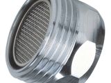 a close up of a metal strainer on a white background