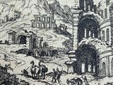 a drawing of a castle in the middle of a mountain