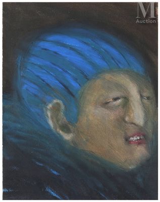 tableau représentant une femme coiffée d'un turban bleu