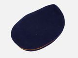 a blue hat with a yellow stripe on it