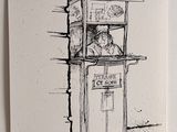 un dessin représentant un kiosque situé à l'angle d'un immeuble
