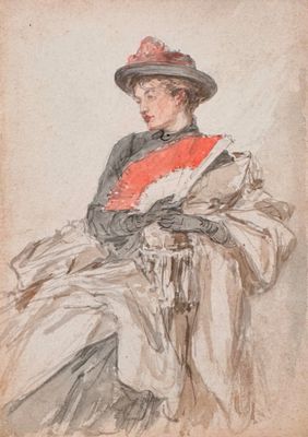 an image of a drawing of a woman in a dress and hat