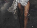 a painting of a man on a cross with a sword