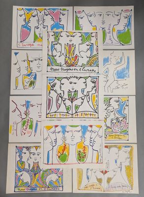 a picture of a bunch of drawings on the wall