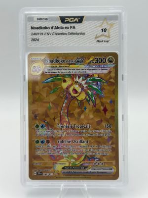 a close up of a pokemon card in a plastic holder