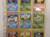 a lot of pokemon cards on display on the wall