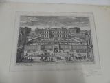 drawing of a view of a palace with people walking around it