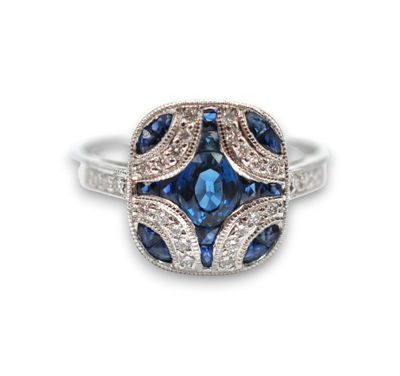 Bague en or gris 18K (750/1000) de style art déco à décor géométrique  - Photo 1