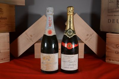 two bottles of wine sitting next to each other on a table