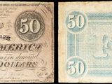 deux vieux billets de banque, dont l'un représente une femme