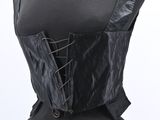 black leather corset on mannequin torso on white background