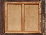 a painting of a window with a wooden frame and a window pane