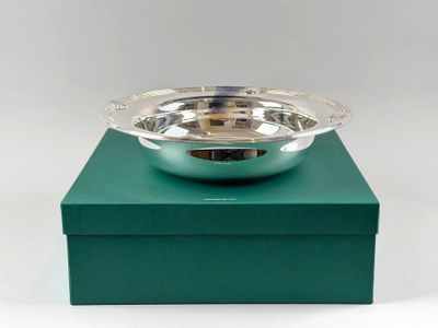 an image of a silver bowl on a green box on a white background
