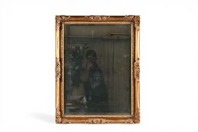 MIROIR biseauté en bois et composition.