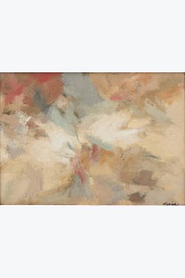 une peinture représentant une peinture d'un ciel avec des nuages en arrière-plan