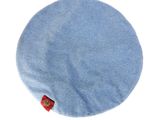 a blue beret with a red button on it