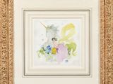 a painting of a woman riding a horse with a unicorn on it
