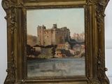 an image of a painting of a castle with a flag in the background