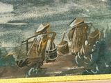 a painting of two people riding on a horse drawn carriage