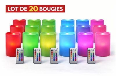 Lot de 20 bougie led changement de couleurs avec télécommand…