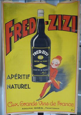une affiche faisant la promotion d'une bouteille de « Red Zizzle »