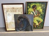 deux tableaux représentant un homme et une femme assis sur un rebord
