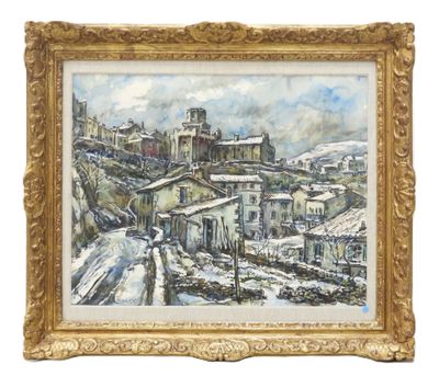 une image représentant un tableau d'une ville sous la neige