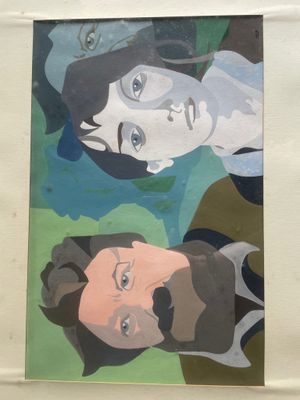 a painting of a group of people on a wall