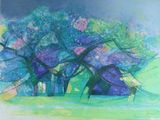 un tableau représentant un groupe d'arbres dans un champ