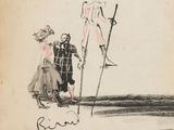 un vieux dessin représentant un homme et une femme debout l'un à côté de l'autre