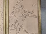 two framed drawings of a tennis player and a tennis ball