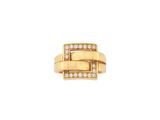 a yellow gold ring with diamonds on a white background