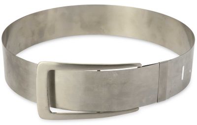 stainless steel belt buckle with a rounded buckle on a white background
