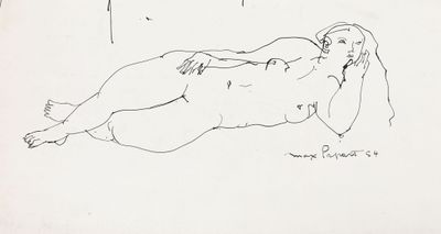 un dessin représentant une femme nue allongée sur le sol