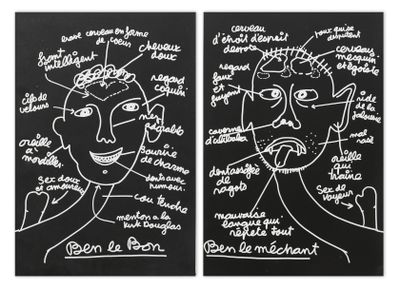 deux dessins en noir et blanc représentant le visage d'un homme et celui d'une femme