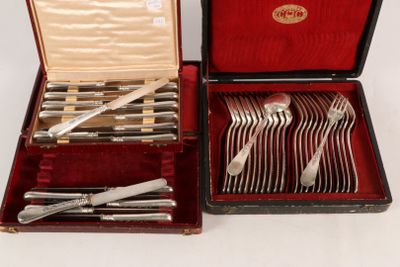 silverware in a case with a red velvet lining on a white surface
