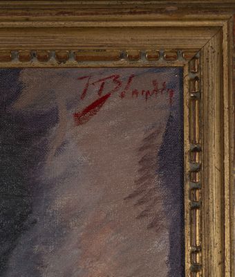 an image of a painting of a man riding a horse in a field