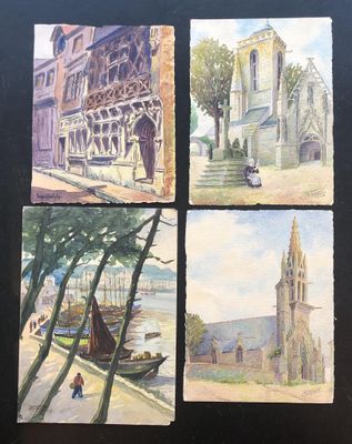 un lot de 4 aquarelles signées : Roger Adolphe, Perrot (2), …