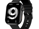 une image représentant une montre connectée avec un bracelet noir sur fond blanc