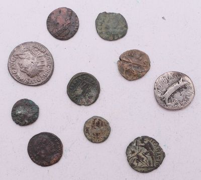 Plusieurs types de pièces de monnaie sont disposées en cercle sur une surface blanche