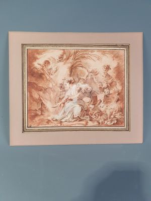 une image représentant une photo d'un tableau accroché à un mur bleu
