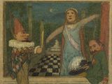 un tableau représentant une femme et deux enfants jouant aux échecs