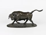 une image représentant une statue en bronze d'un taureau sur fond blanc