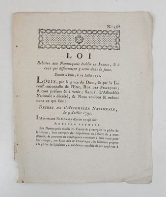 Pêche à la baleine. Loi relative aux Nantucquois établis en …