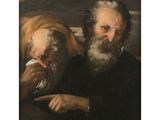 an image of a painting of two old men smoking a cigarette